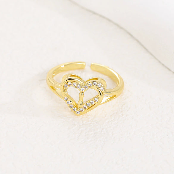 Wholesale Women's Copper Love Heart Shape Ring With English Letters And Electroplating Treatment