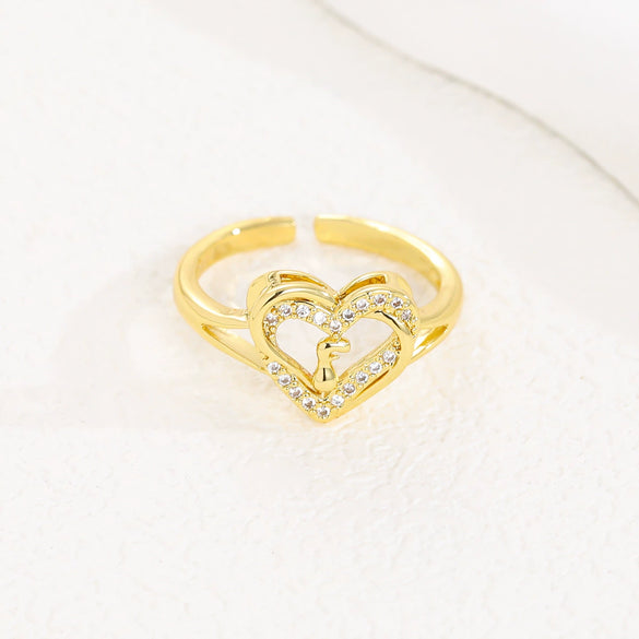 Wholesale Women's Copper Love Heart Shape Ring With English Letters And Electroplating Treatment