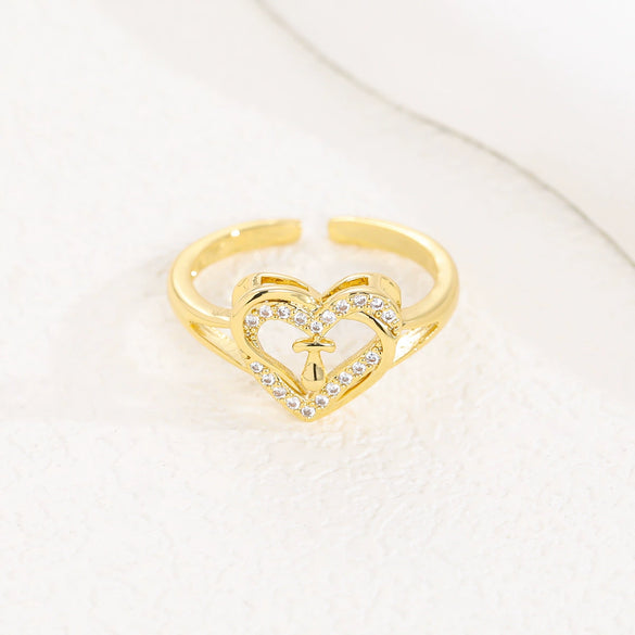Wholesale Women's Copper Love Heart Shape Ring With English Letters And Electroplating Treatment