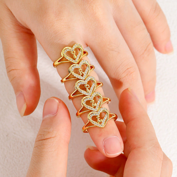 Wholesale Women's Copper Love Heart Shape Ring With English Letters And Electroplating Treatment
