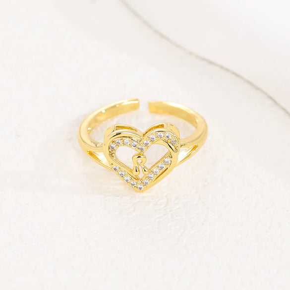 Wholesale Women's Copper Love Heart Shape Ring With English Letters And Electroplating Treatment
