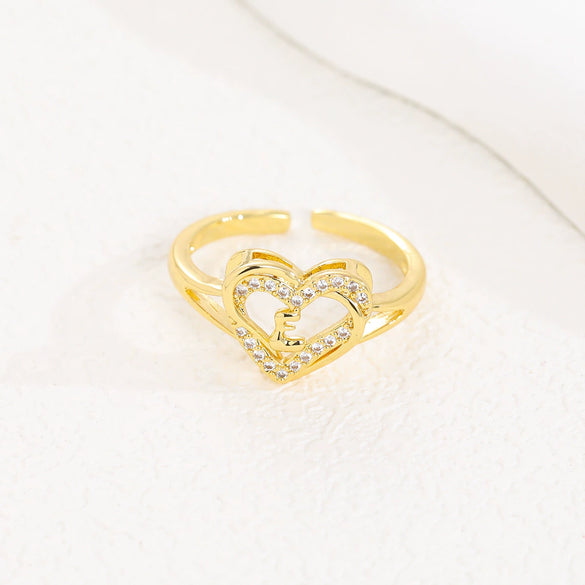 Wholesale Women's Copper Love Heart Shape Ring With English Letters And Electroplating Treatment