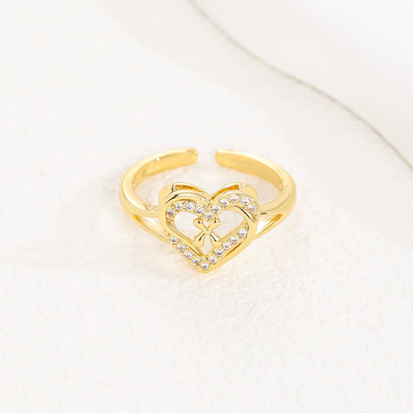 Wholesale Women's Copper Love Heart Shape Ring With English Letters And Electroplating Treatment