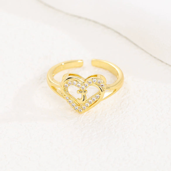 Wholesale Women's Copper Love Heart Shape Ring With English Letters And Electroplating Treatment