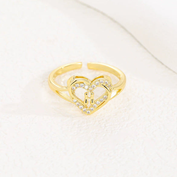 Wholesale Women's Copper Love Heart Shape Ring With English Letters And Electroplating Treatment