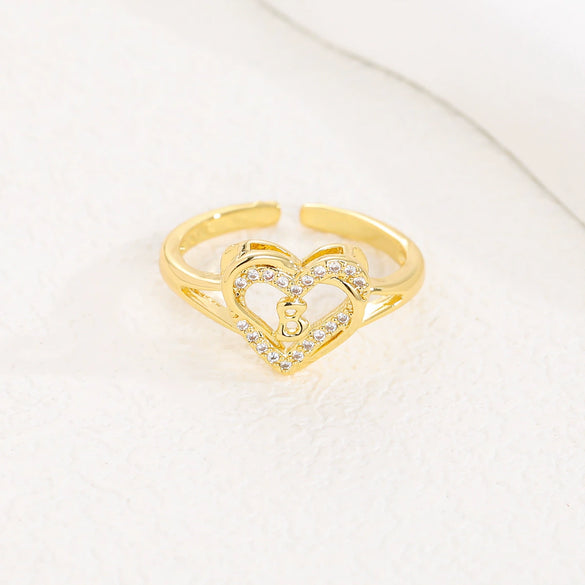 Wholesale Women's Copper Love Heart Shape Ring With English Letters And Electroplating Treatment