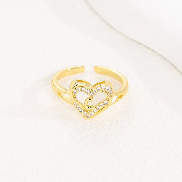 Wholesale Women's Copper Love Heart Shape Ring With English Letters And Electroplating Treatment