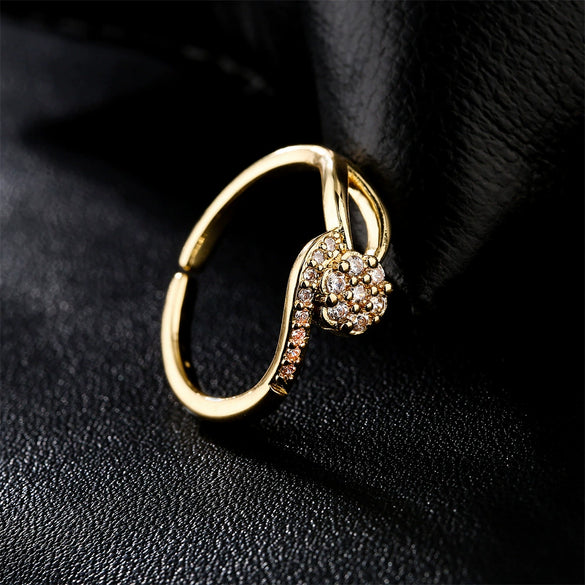 Wholesale Women's Copper Micro Inlaid Zircon Geometric Opening Ring With Real Gold Plating