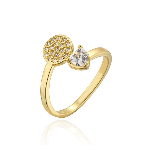 Wholesale Women's Copper Micro Inlaid Zircon Geometric Opening Ring With Real Gold Plating