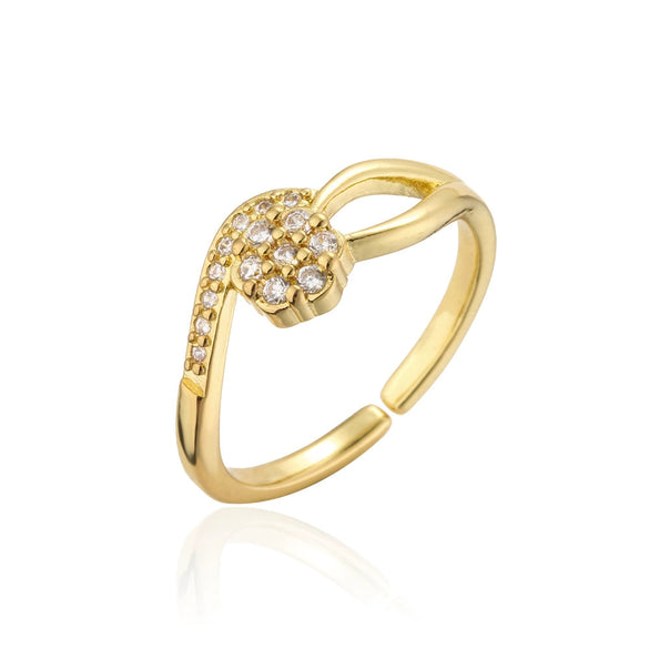 Wholesale Women's Copper Micro Inlaid Zircon Geometric Opening Ring With Real Gold Plating