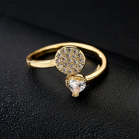 Wholesale Women's Copper Micro Inlaid Zircon Geometric Opening Ring With Real Gold Plating