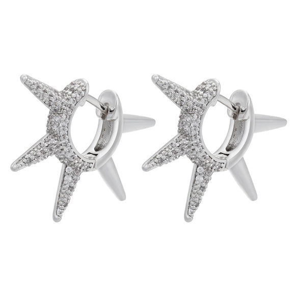 Wholesale Women's Copper Microinlaid White Diamond Spiked Irregular Singlesided Electroplated Earrings Accessories