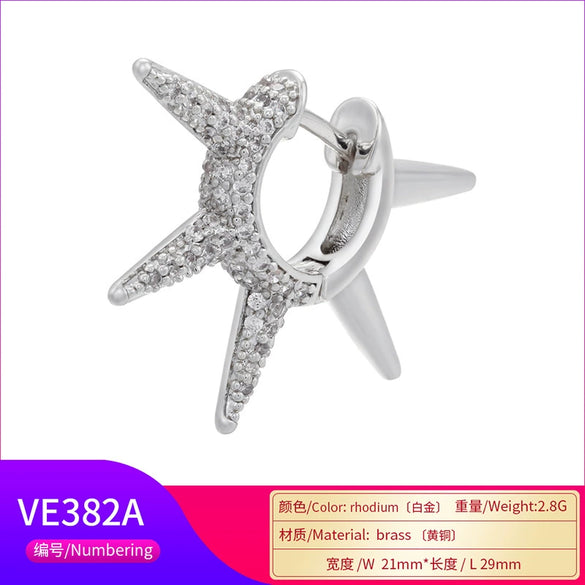 Wholesale Women's Copper Microinlaid White Diamond Spiked Irregular Singlesided Electroplated Earrings Accessories