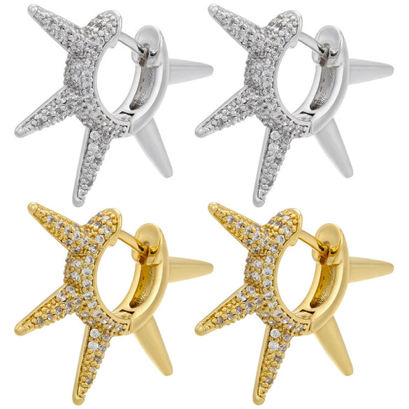 Wholesale Women's Copper Microinlaid White Diamond Spiked Irregular Singlesided Electroplated Earrings Accessories