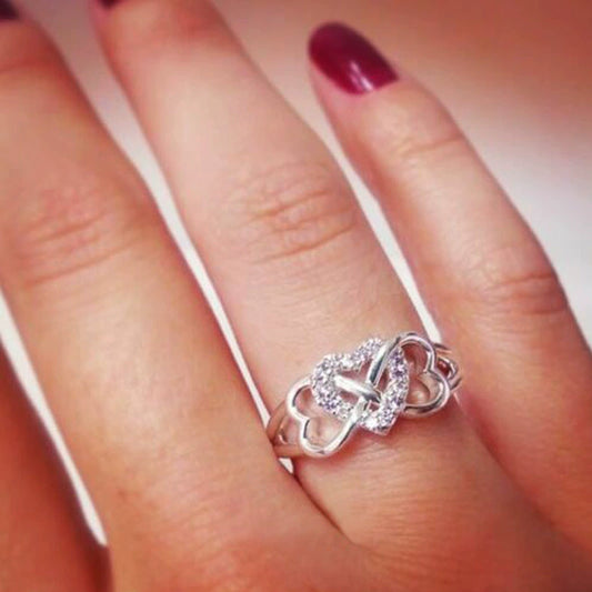 Wholesale Women's Copper Microinlaid Zircon Heart Love Ring Sweater Accessories