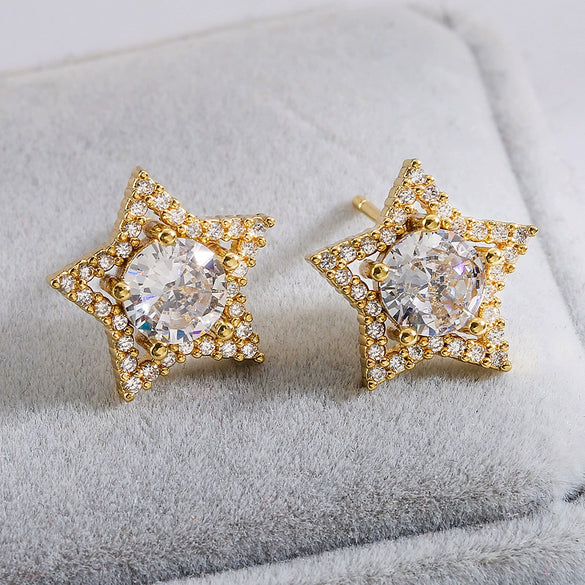 Wholesale Women's Copper Micropaved Geometric Flower Star Butterfly Zircon Earrings