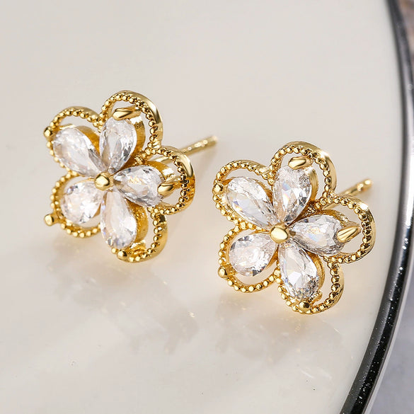 Wholesale Women's Copper Micropaved Geometric Flower Star Butterfly Zircon Earrings