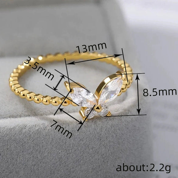 Wholesale Women's Copper Minimalist Animal Butterfly Zirconia Inlay Ring