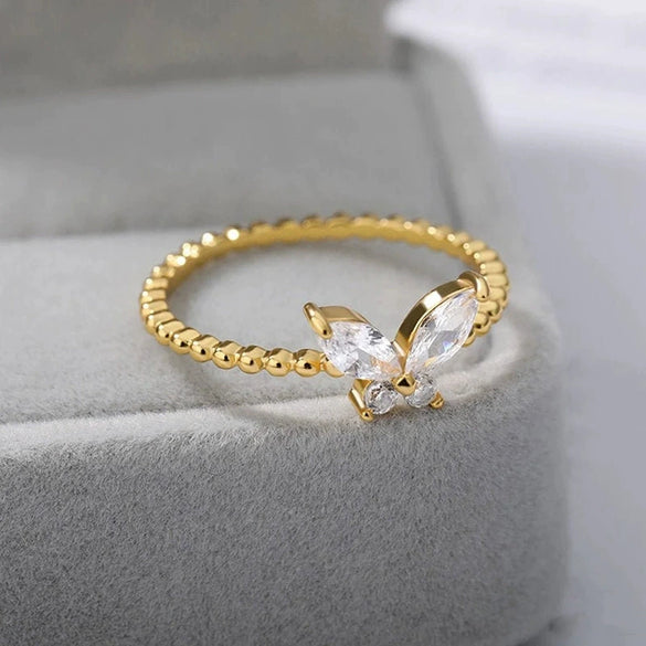 Wholesale Women's Copper Minimalist Animal Butterfly Zirconia Inlay Ring
