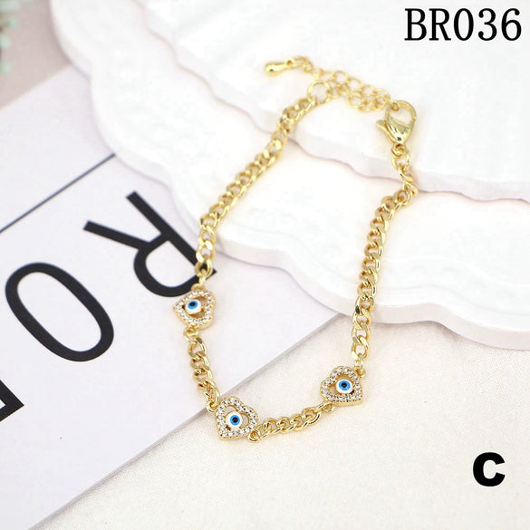 Wholesale Women's Copper Minimalist Geometric Devil's Eye Microinlaid Zircon Oil Drop Bracelet With Electroplating