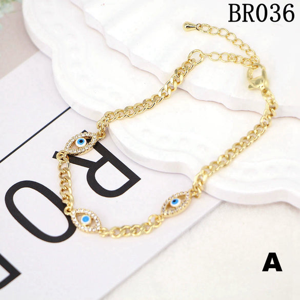 Wholesale Women's Copper Minimalist Geometric Devil's Eye Microinlaid Zircon Oil Drop Bracelet With Electroplating