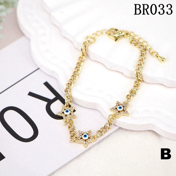 Wholesale Women's Copper Minimalist Geometric Devil's Eye Microinlaid Zircon Oil Drop Bracelet With Electroplating