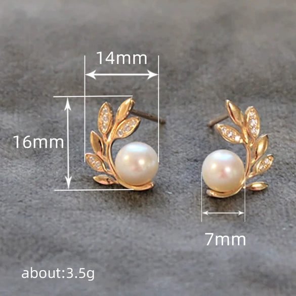 Wholesale Women's Copper Mirror Earrings With Leaves Pattern And Zircon Design