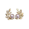 Wholesale Women's Copper Mirror Earrings With Leaves Pattern And Zircon Design