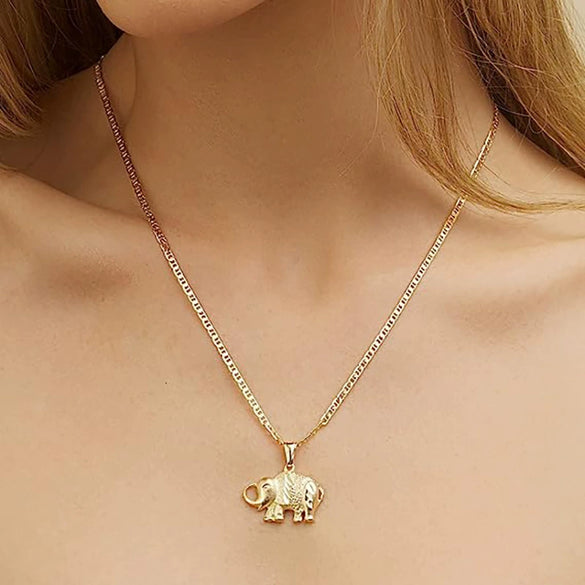 Wholesale Women's Copper Mixed Gemstone Inlay Lucky Elephant Pendant Necklace With Flower Pattern And Electroplating Treatment