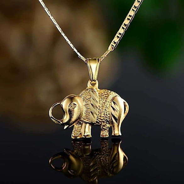 Wholesale Women's Copper Mixed Gemstone Inlay Lucky Elephant Pendant Necklace With Flower Pattern And Electroplating Treatment