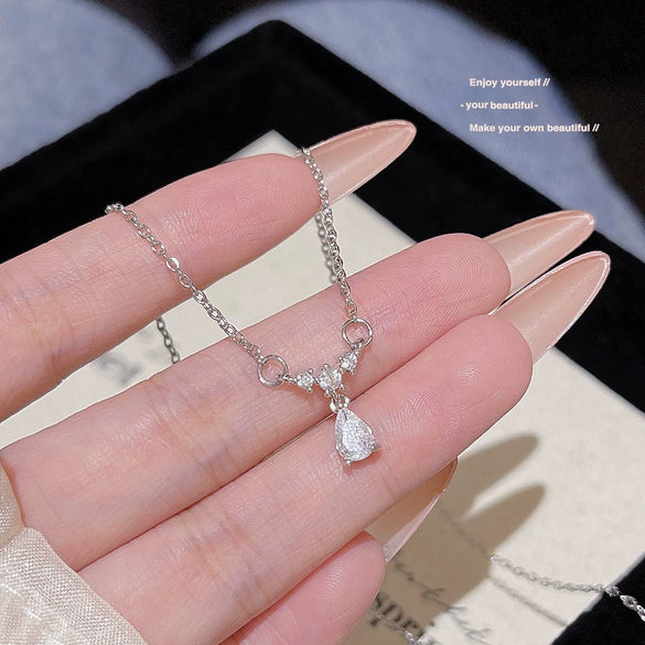 Wholesale Women's Copper Mixed Gemstone Setting Zircon Heart Shape Tassel Cross Chain Necklace