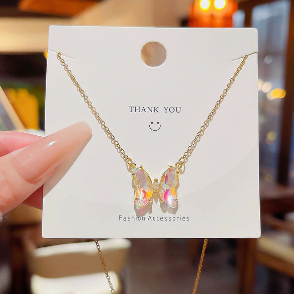 Wholesale Women's Copper Mixed Gemstone Setting Zircon Heart Shape Tassel Cross Chain Necklace