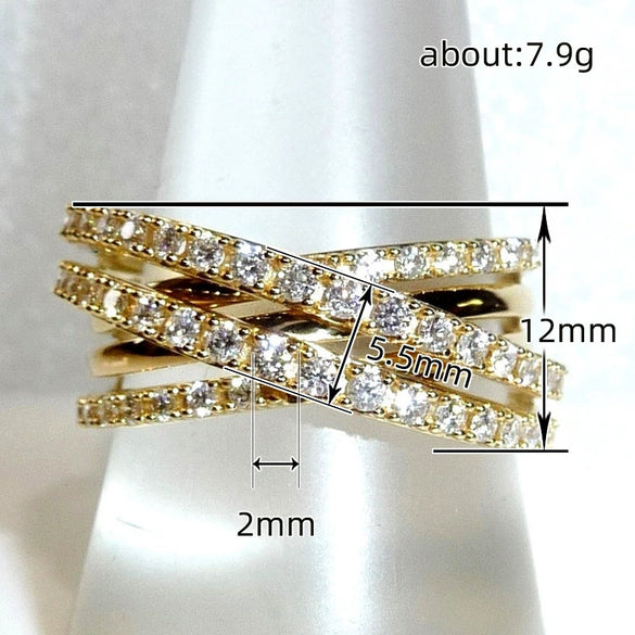Wholesale Women's Copper Multi Layer Cross Ring With Zirconia Micro Inlay And Geometric Design Jewelry