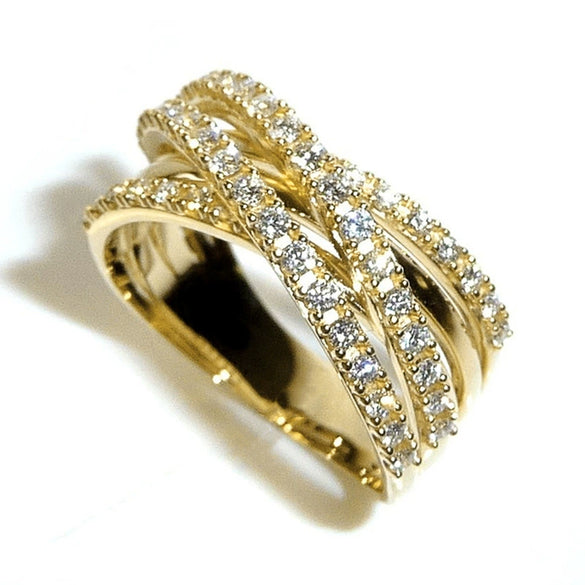Wholesale Women's Copper Multi Layer Cross Ring With Zirconia Micro Inlay And Geometric Design Jewelry