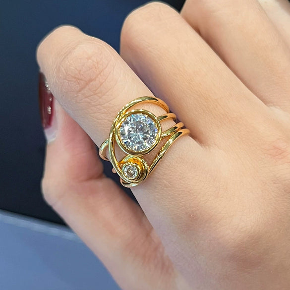 Wholesale Women's Copper Multilayer Irregular Line Zircon Geometric Ring