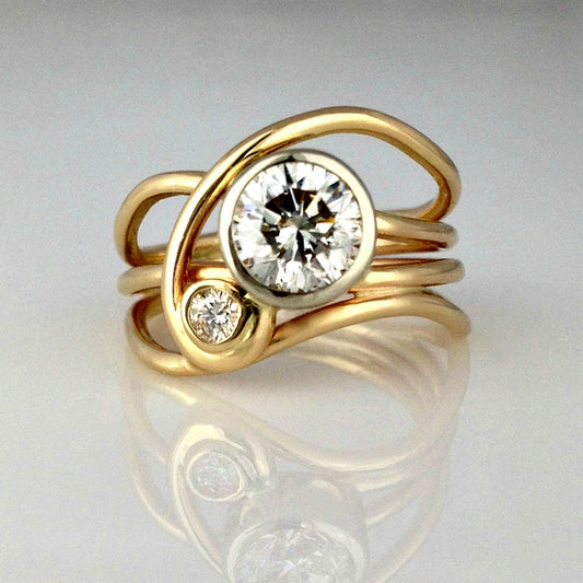 Wholesale Women's Copper Multilayer Irregular Line Zircon Geometric Ring