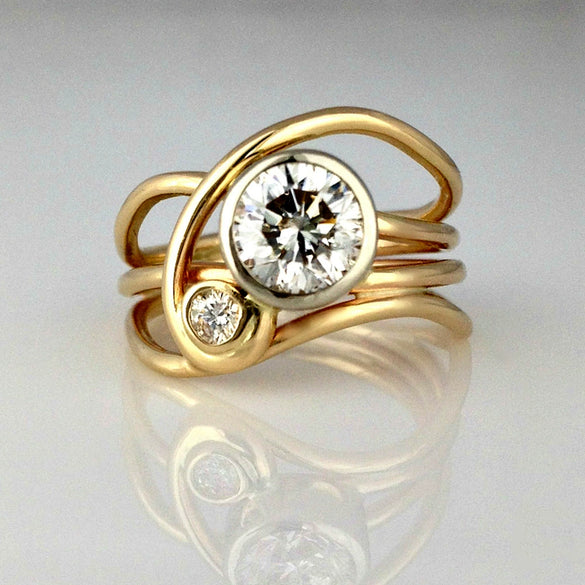 Wholesale Women's Copper Multilayer Irregular Line Zircon Geometric Ring