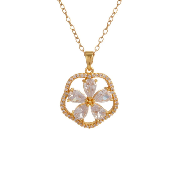 Wholesale Women's Copper Necklace With Electroplating Fourleaf Clover Flower Pendant Inlaid With Zircon Light Luxury Style
