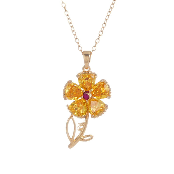Wholesale Women's Copper Necklace With Micropaved Zircon Sunflower Pendant And Stainless Steel O Word Chain Electroplated Light Luxury Style