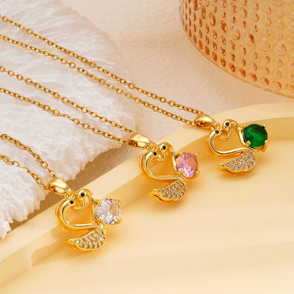 Wholesale Women's Copper Necklace With Swan Shape Inlaid With Zircon Electroplated Light Luxury Design Cross Chain