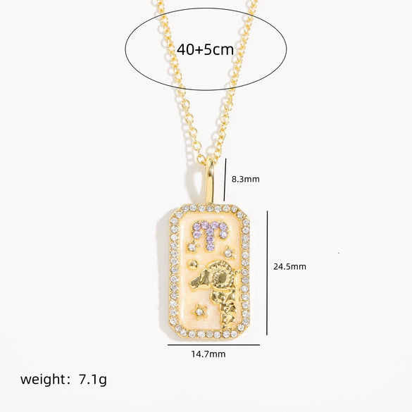 Wholesale Women's Copper O Chain Twelve Constellations Geometric Style Electroplated Necklace