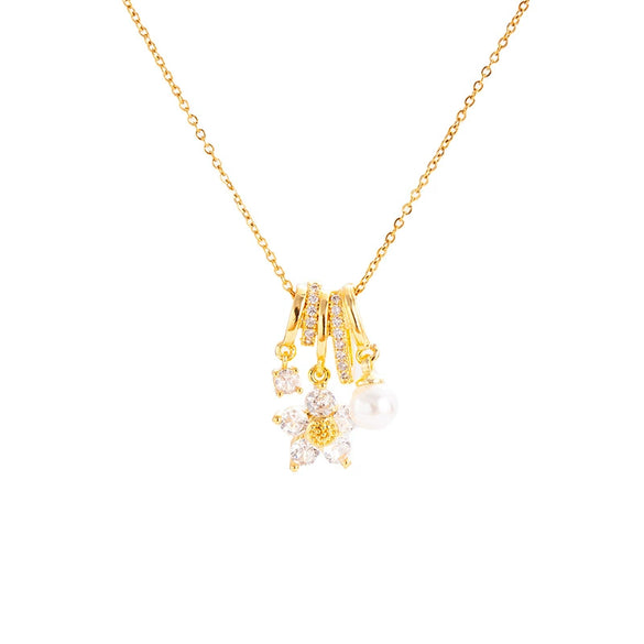 Wholesale Women's Copper O Word Chain Flower Shaped Mixed Gemstone Setting Electroplated Zircon Necklace