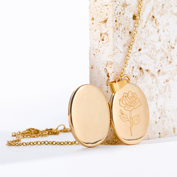 Wholesale Women's Copper Ochain Retro Plant Flowers Geometric Open And Close Photo Frame Photo Box Necklace With Electroplating