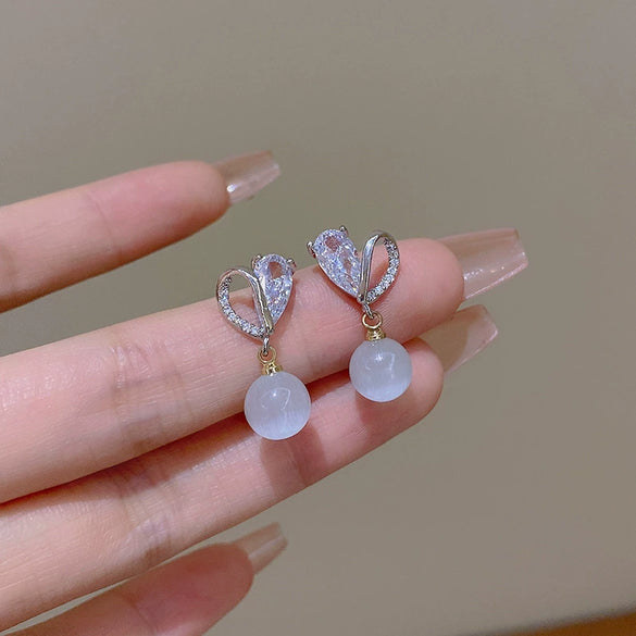 Wholesale Women's Copper Opal Heart Shape Pendant Earrings With Electroplating