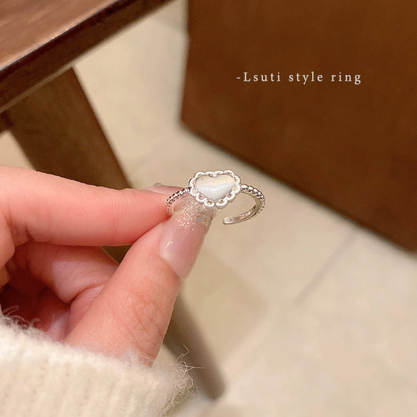 Wholesale Women's Copper Open Finger Ring With Lace And Heart Shape Electroplated Jewelry