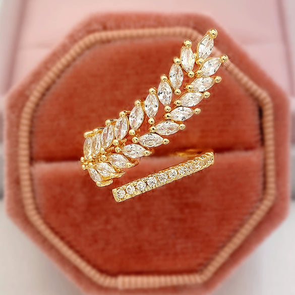 Wholesale Women's Copper Open Ring Wheat Ear Shaped With Zirconia Fashion Style