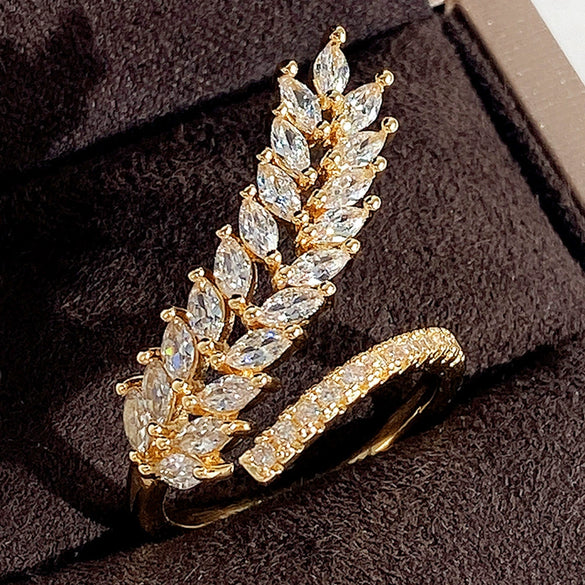 Wholesale Women's Copper Open Ring Wheat Ear Shaped With Zirconia Fashion Style