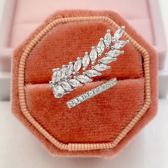 Wholesale Women's Copper Open Ring Wheat Ear Shaped With Zirconia Fashion Style
