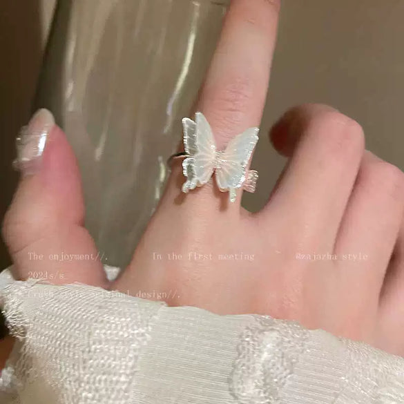 Wholesale Women's Copper Open Ring With Gradient Color Butterfly Zircon And Electroplating Treatment