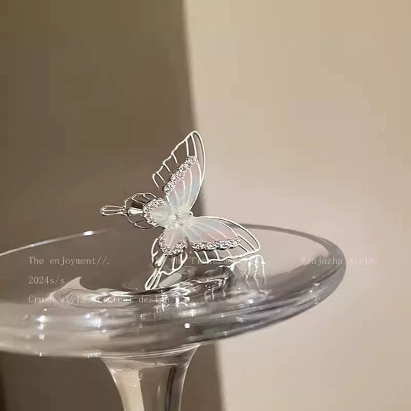 Wholesale Women's Copper Open Ring With Gradient Color Butterfly Zircon And Electroplating Treatment